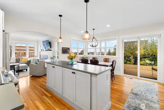 a kitchen with counter top space and appliances