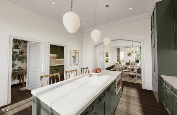 a open kitchen with stainless steel appliances granite countertop a stove and a sink