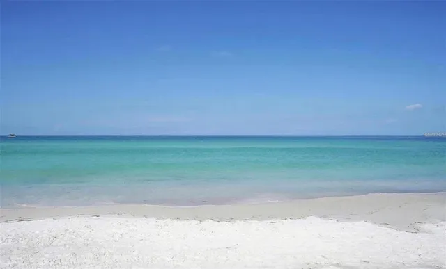 a lake view with boat and palm trees