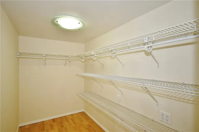 a view of a room with racks on the wall