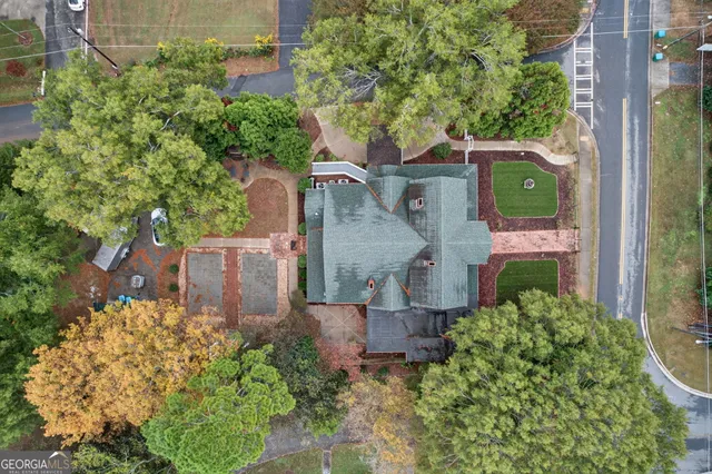 an aerial view of a house