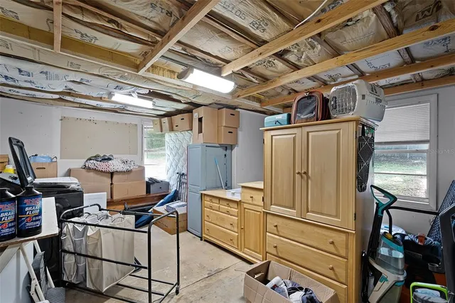 a view of storage and utility room with racks on the wall