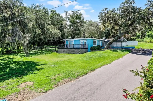 a view of a backyard with a garden and trees
