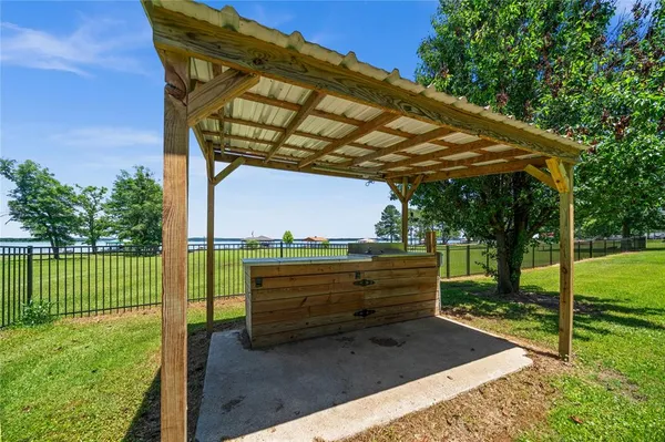a view of a porch with a backyard