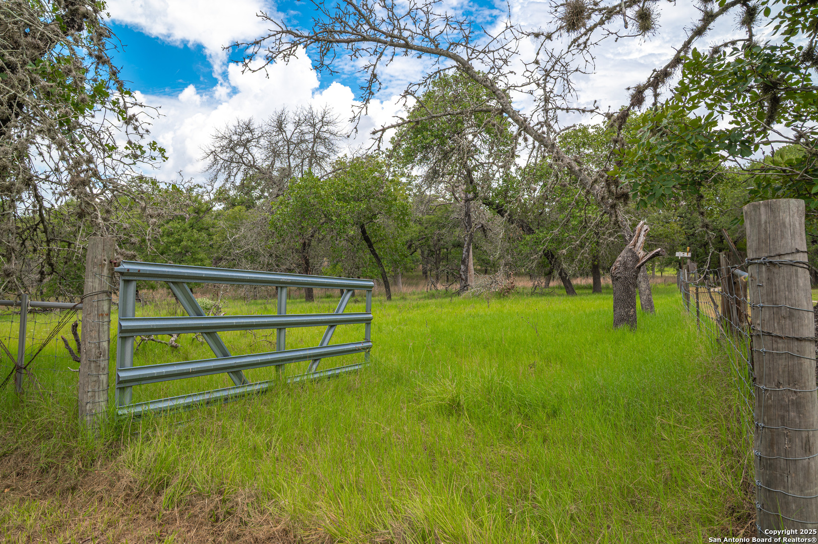 2981 Vivroux Ranch Road Seguin, TX 78155 - Photo 15 of 50 a view of backyard with wooden fence and a bench