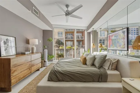 a spacious bedroom with a large bed and a large window