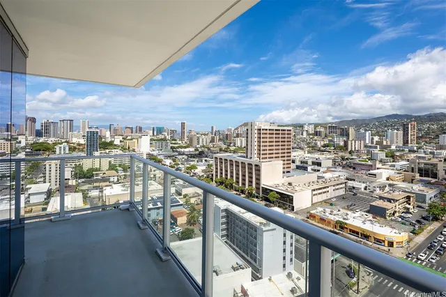 a city view from a balcony