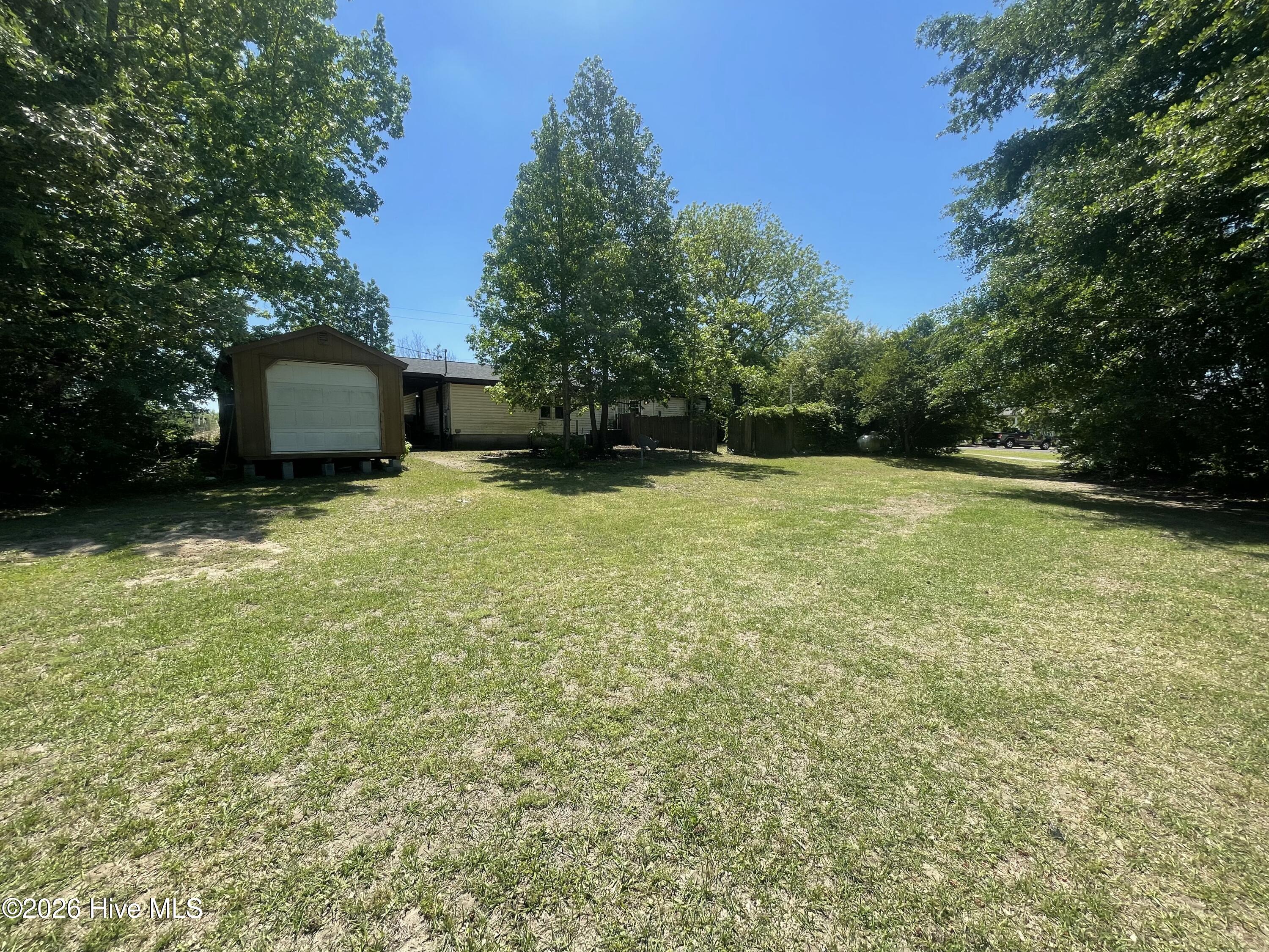 901 Dillard's Mill Road Tyner, NC 27980 - Photo 5 of 15 Back yard with view of garage door into shed
