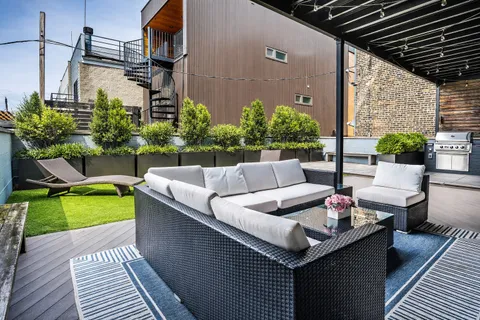 a view of a patio on the deck
