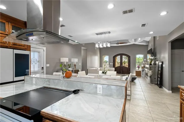 a hallway with cabinets