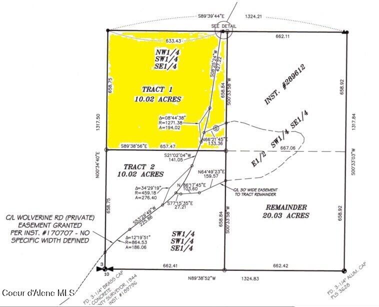 Plat Tract 1 10.02 ac highlighted