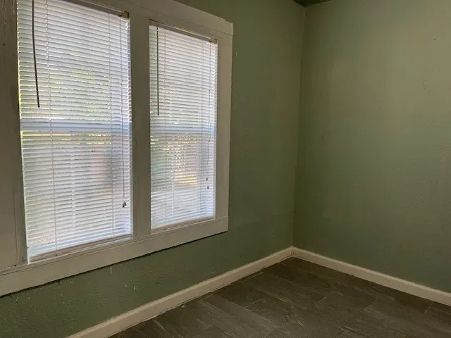 a view of a small space with a window