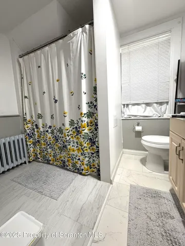 a bathroom with a toilet and a shower