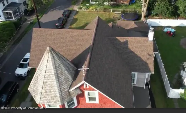 an aerial view of a house