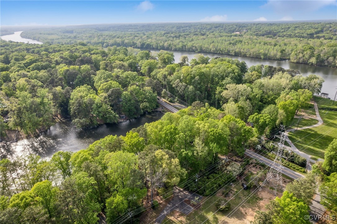 4460 Cheyenne Road Richmond, VA 23235 - Photo 45 of 47 Drone / aerial view with a forest view and a water