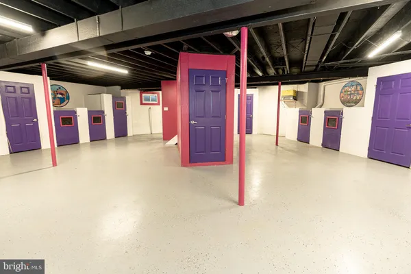 a view of a hallway with storage