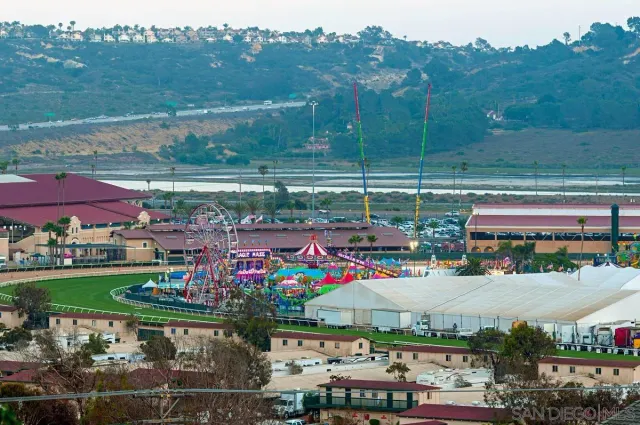 an outdoor space with a city view