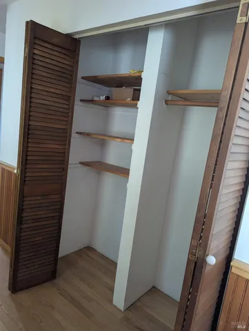 a view of an empty walk in closet