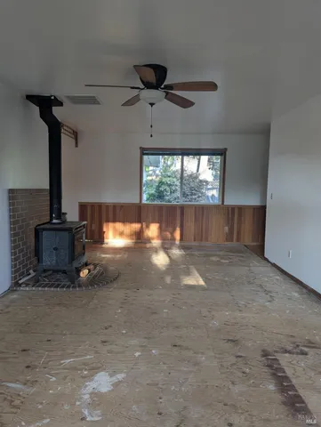 a view of a room with a window