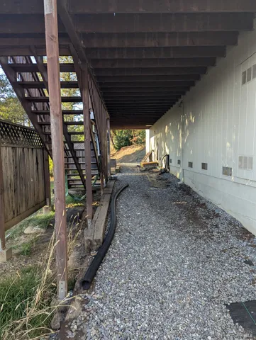a view of a room with stairs