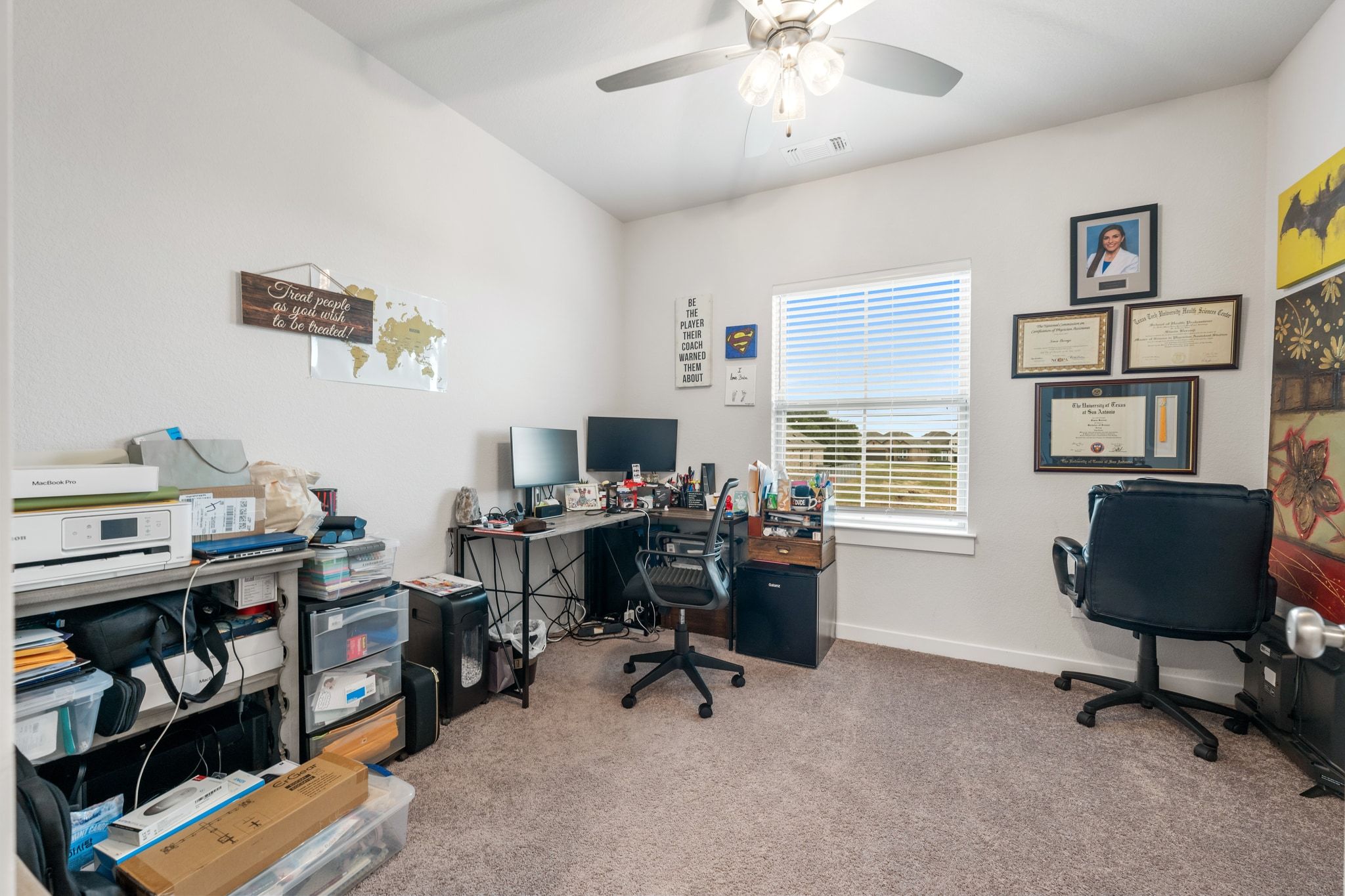128 Three Oaks Lane Georgetown, TX 78628 - Photo 26 of 40 Office featuring light colored carpet and a ceiling fan