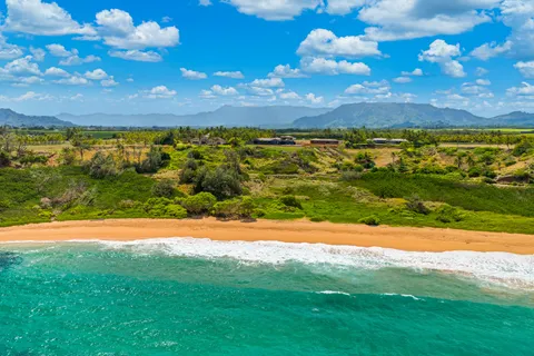 a view of an ocean and a yard