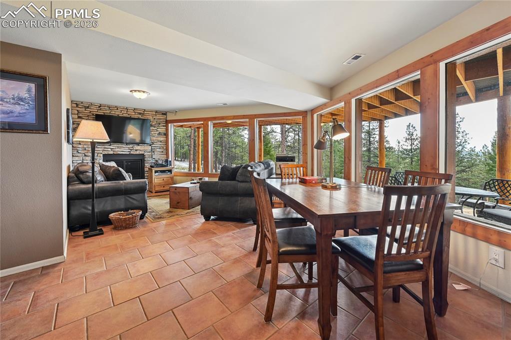 3613 Trail Creek Road Florissant, CO 80816 - Photo 30 of 43 a view of a dining room with furniture window and outside view