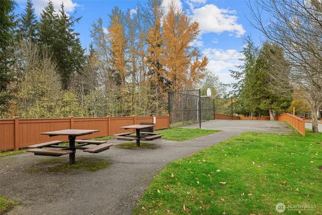a view of a bench in the garden