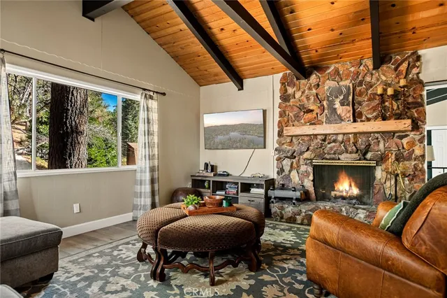 a living room with furniture a window and a fireplace