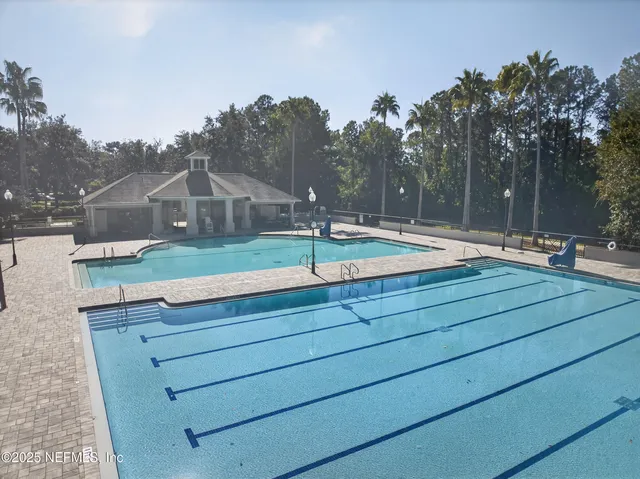 a view of a park with slide