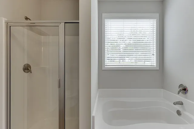 a bathroom with a bathtub