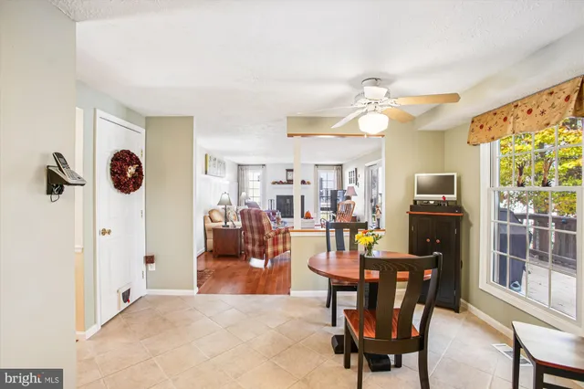 a view of a a dining room with furniture window and outside view