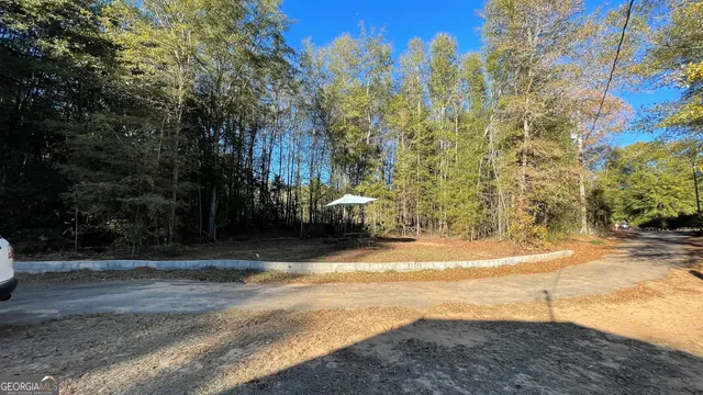 a view of a yard with an trees