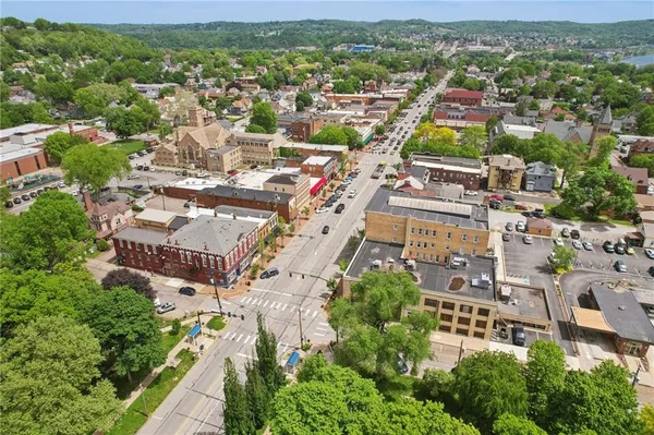 a view of a yard with large trees