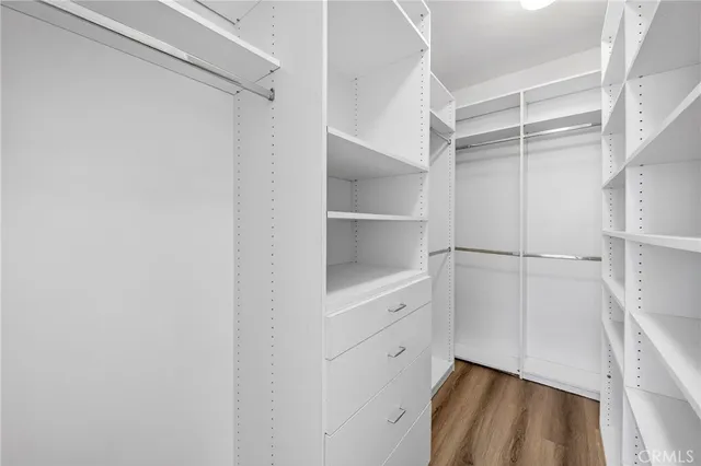 a view of walk in closet with empty racks