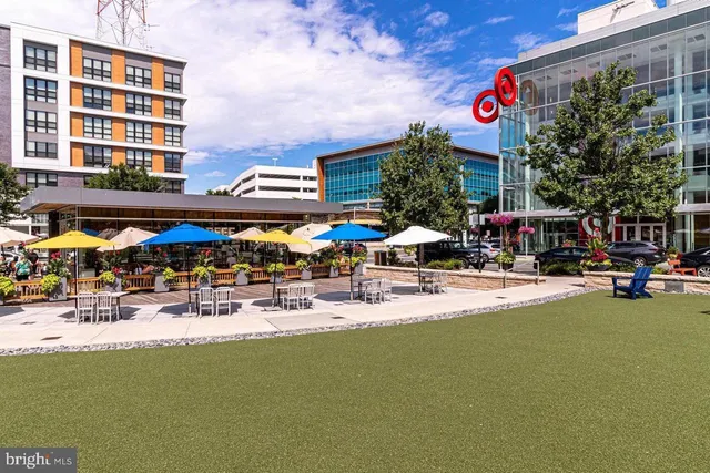 a view of street with sitting area