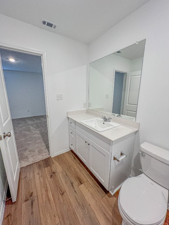 129 Hellcats Way Jarrell, TX 76537 - Photo 16 of 19 Half bathroom featuring vanity and light wood finished floors