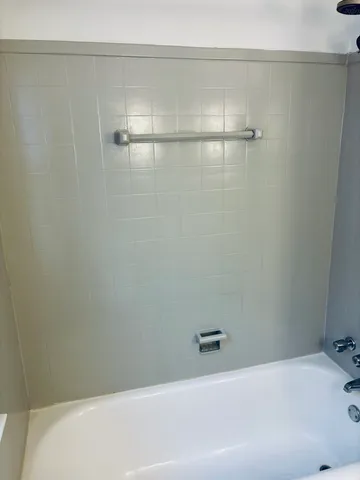 a bathroom with a bathtub