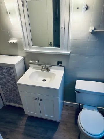 a bathroom with a toilet a sink and mirror