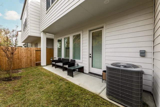 a building outdoor space with patio furniture