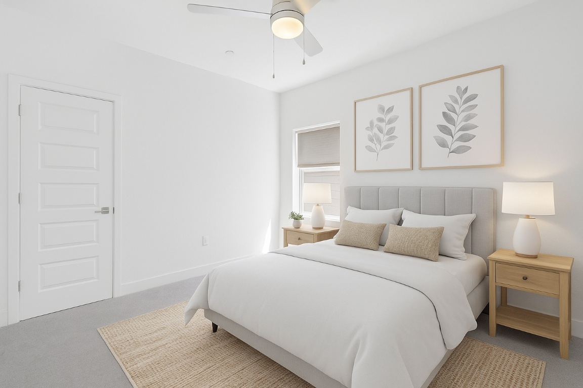 609 Terrier Trail Austin, TX 78745 - Photo 12 of 26 a bedroom with a bed and a lamp