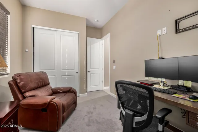 a view of a garage with storage