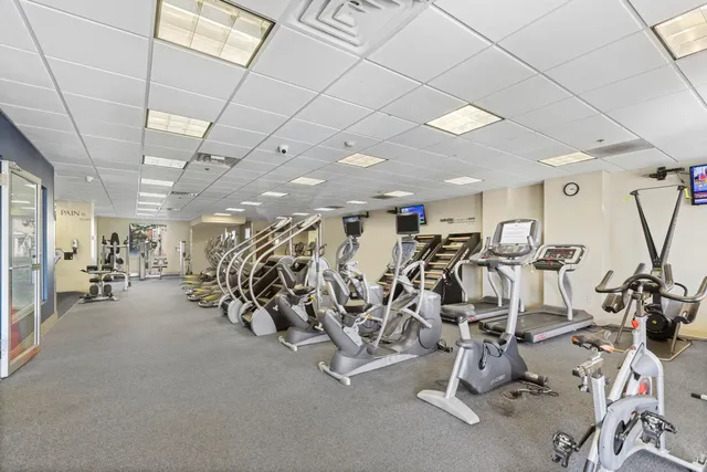 a view of a room with gym equipment