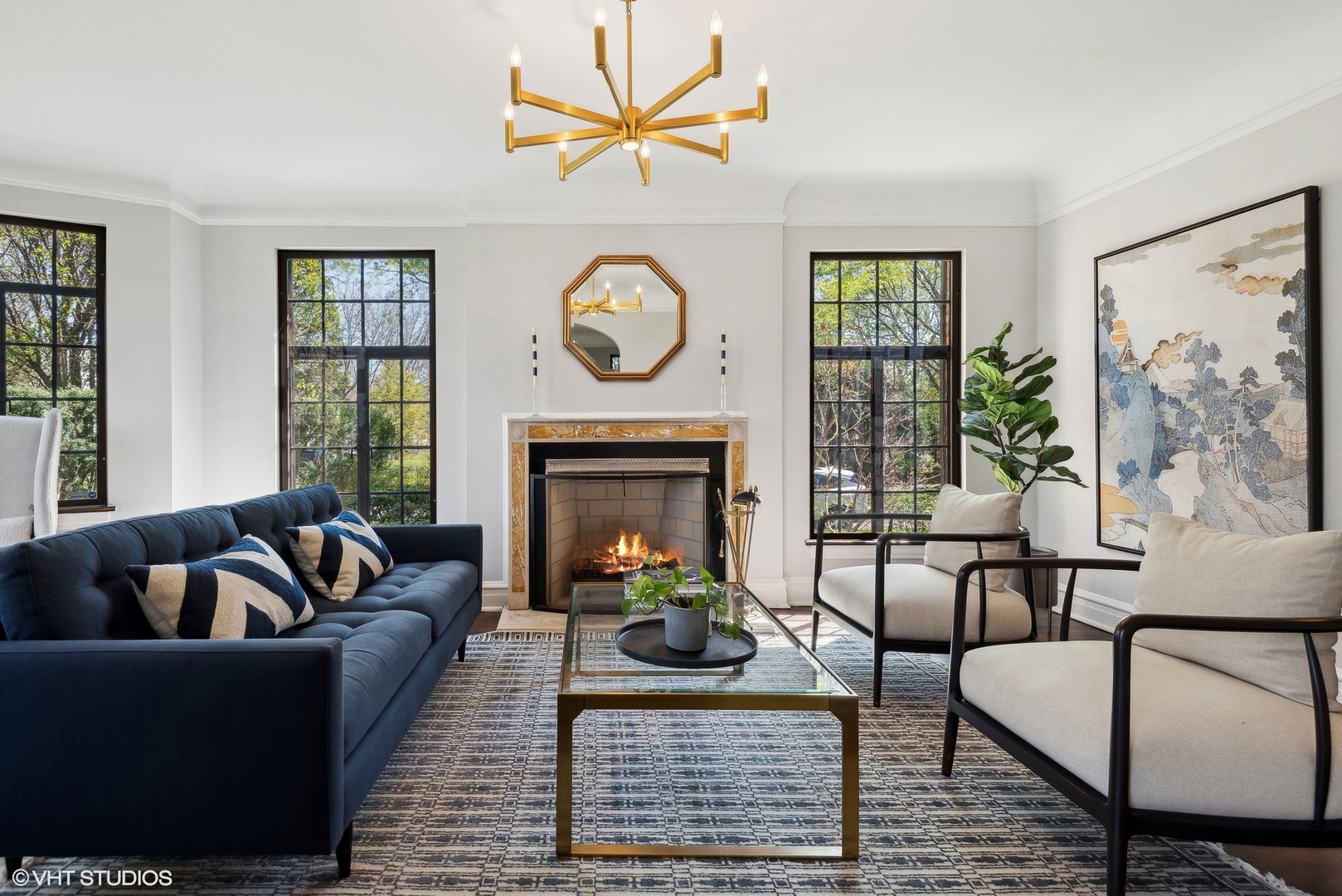 1701 Forest Avenue Wilmette, IL 60091 - Photo 5 of 35 a living room with furniture a rug a fireplace and a large window