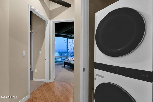 a view of a balcony with city view