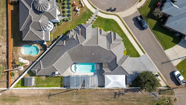 an aerial view of a house