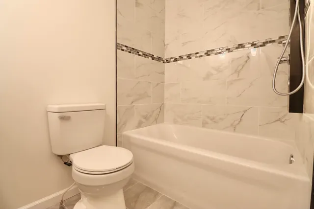 a bathroom with a toilet and a bathtub