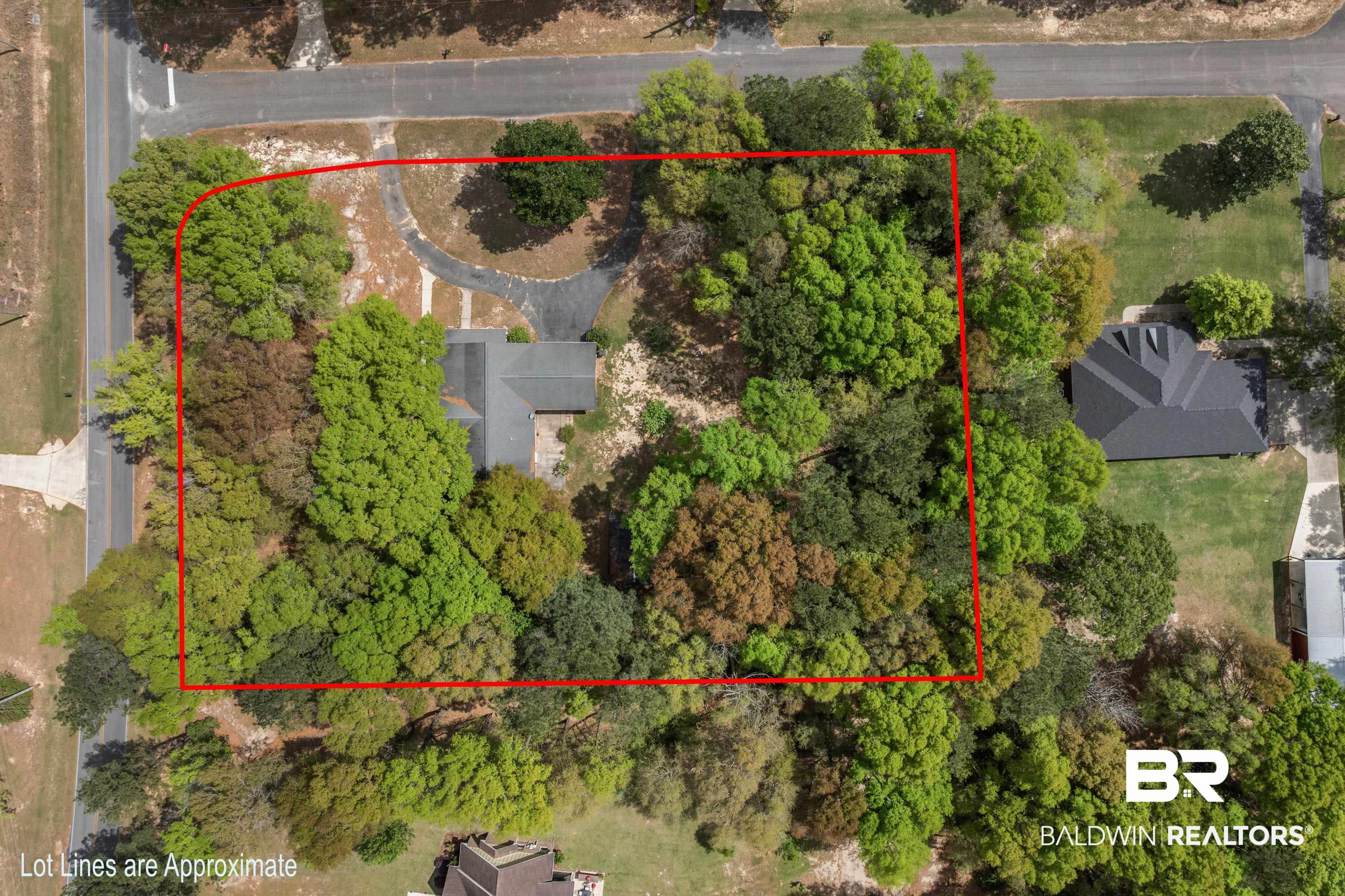 10140 Lakeview Road Bay Minette, AL 36507 - Photo 30 of 35 Aerial view of property and surrounding area with property parcel outlined