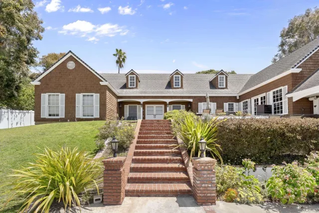 aerial view of a house with swimming pool