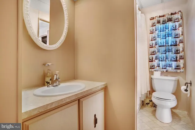 a bathroom with a sink a toilet and a mirror